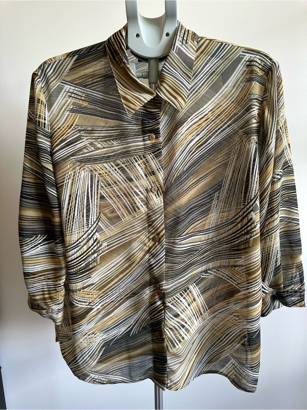 Southern Lady Olive and Cream Striped Blouse